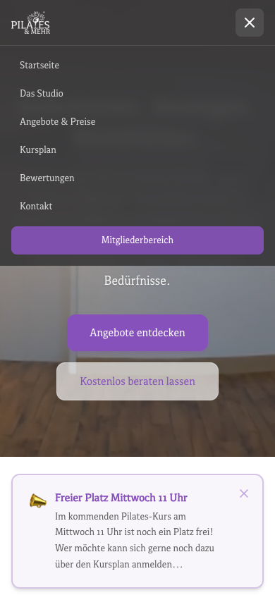 Mobiles Menü geöffnet